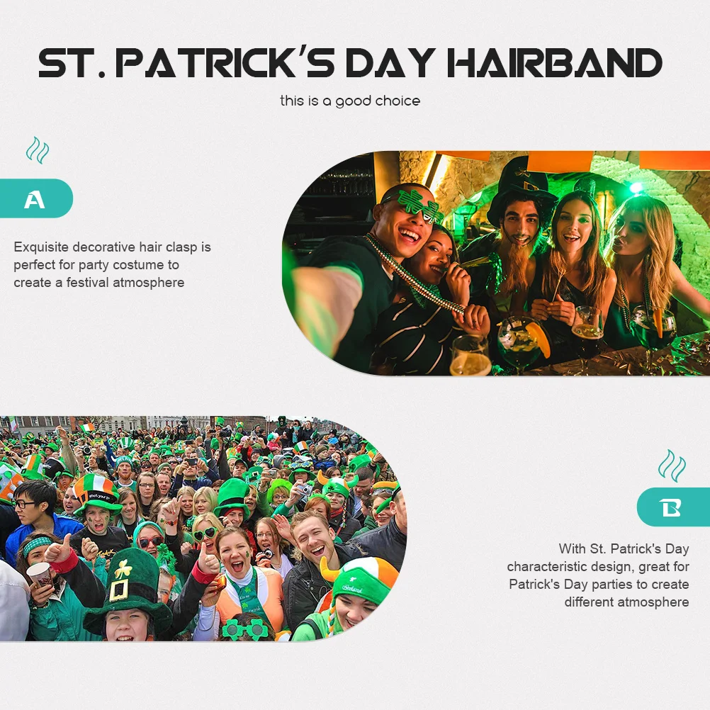 

6Pcs Green Headband St Patrick's Day Headdress Shamrock Party Supplies Women Hair Accessories Decor Headbands for Women
