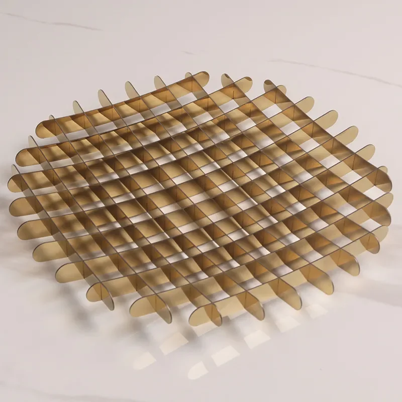 Simple Light Luxury Metal Round Waffle Grid Fruit Plate Tray for Dining Room Living Room Home Decor Ornament Model Display