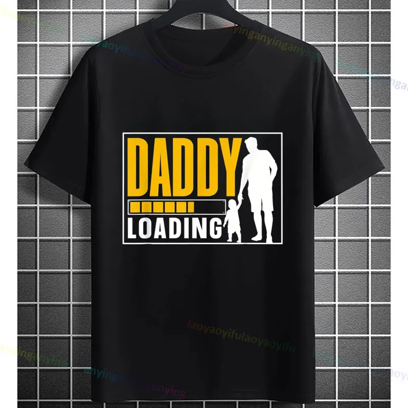 Funny Dad Loading Graphic Print T-shirt with Promoted To Dad 2025 Men's Pure Cotton O-neck Tee Ideal Gift for New Dads