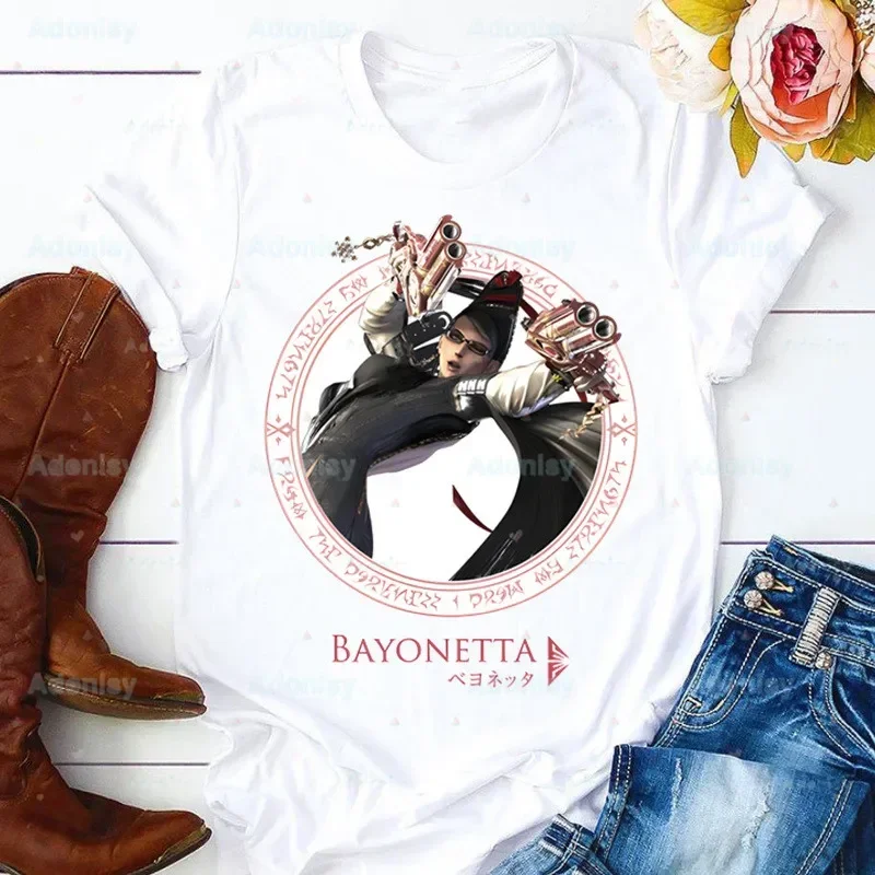 Game Bayonetta Print Ladies T-shirt Ladies Casual o-collar White Shirt Short Sleeve Ladies T-shirt Graphic Printing