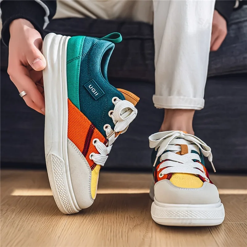 

Men's Color Blocked Casual Canvas Shoes 2025 Spring Fashion Trend Versatile Sports Sheos Thick Soled Comfortable Chunky Sneakers