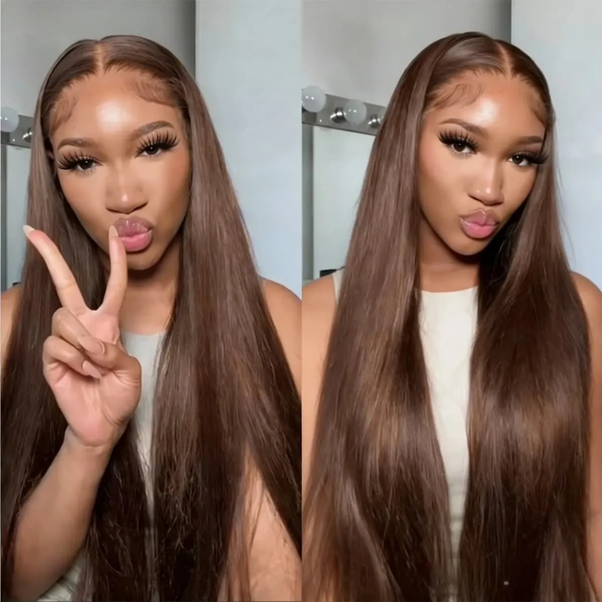 

Шоколадно-коричневые прямые синтетические парики с кружевной передней частью 13x4 HD из термостойкого волокна, длинные прямые, идеально подходят для повседневной носки и вечеринок