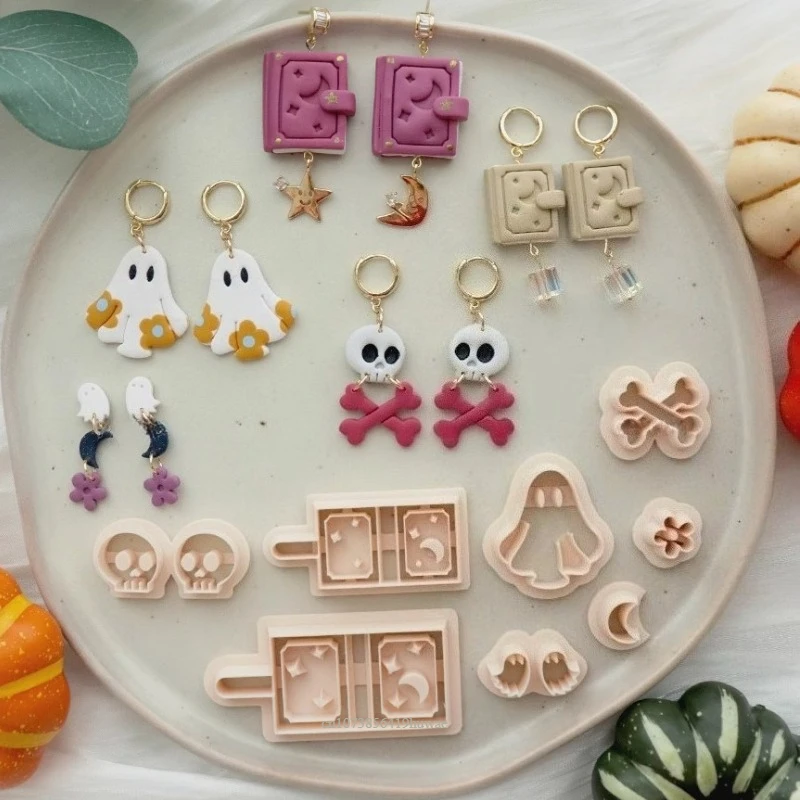 Halloween Star Moon Book Polymer Clay Cutters Earring Mold Ghost Skull Festive Party Pendant Jewelry Making Pottery Clay Tools