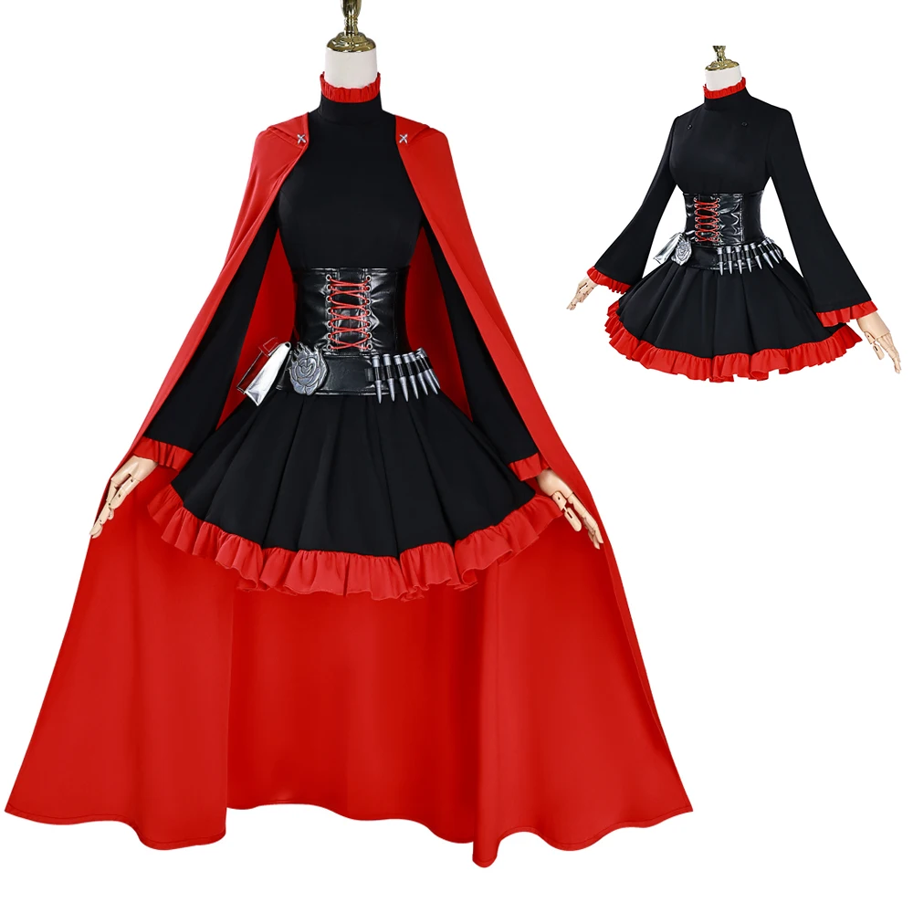 Disfraz de Anime RWBY Ruby Rose, traje para mujeres y niñas, capa, vestido negro, disfraz de Navidad y Halloween, ropa para actuación en escenario