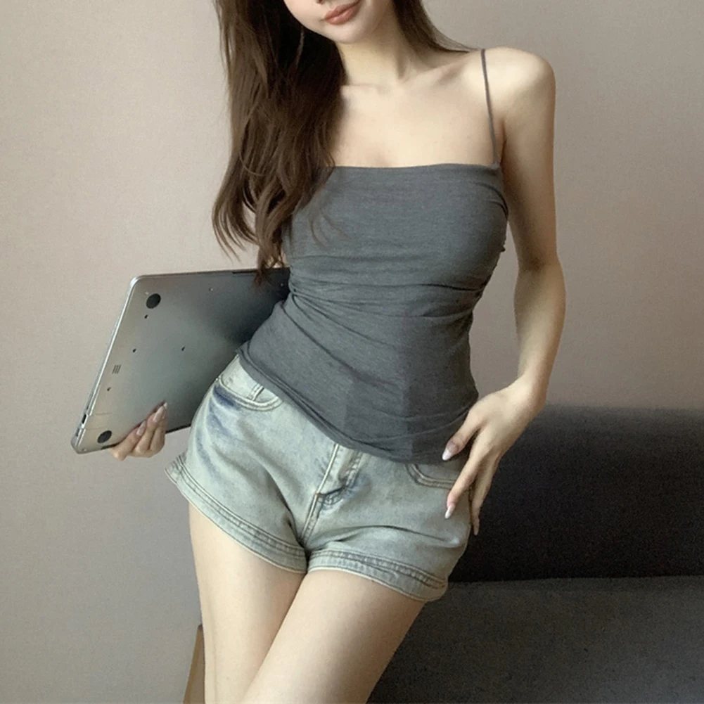 핫걸 스타일리시 의류 섹시 캐주얼웨어 슬림 플리츠 탑 레귤러 길이 브랜드 새 상품 칼라 없는 넥라인