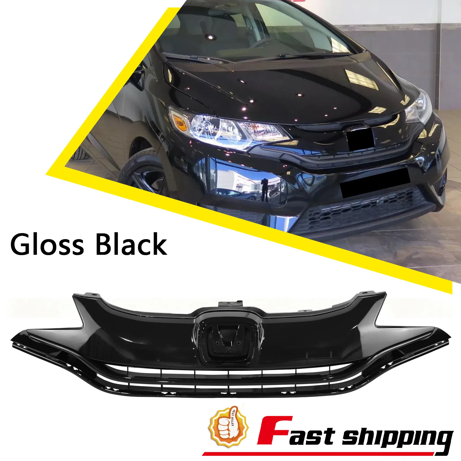 

Fits 2015-2017 Honda Fit Hatchback Full Black Front Upper Grille 71120T5RA10