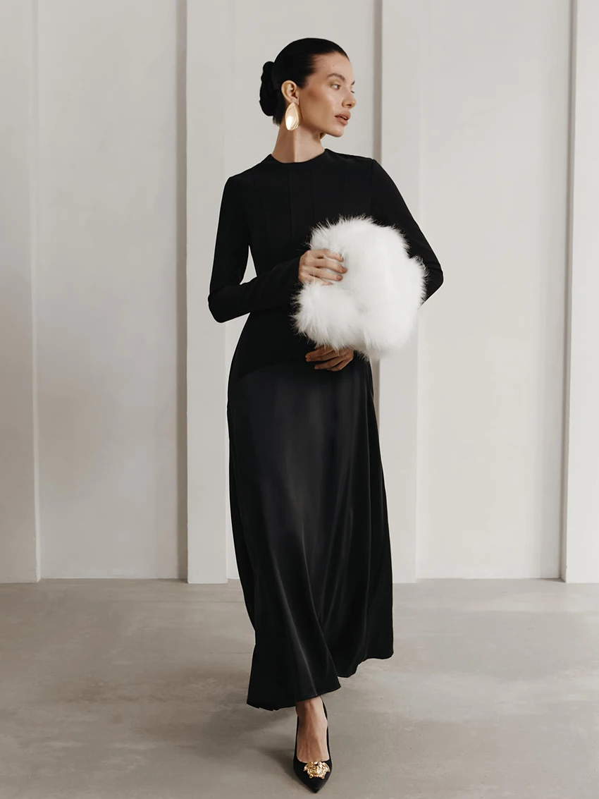 

Marthaqiqi Winter Women Nightgowns Long Sleeve Nightwear O-Neck Sleepwear Slim Pajamas Ankle-Length Dress Casual Ladies Nightie