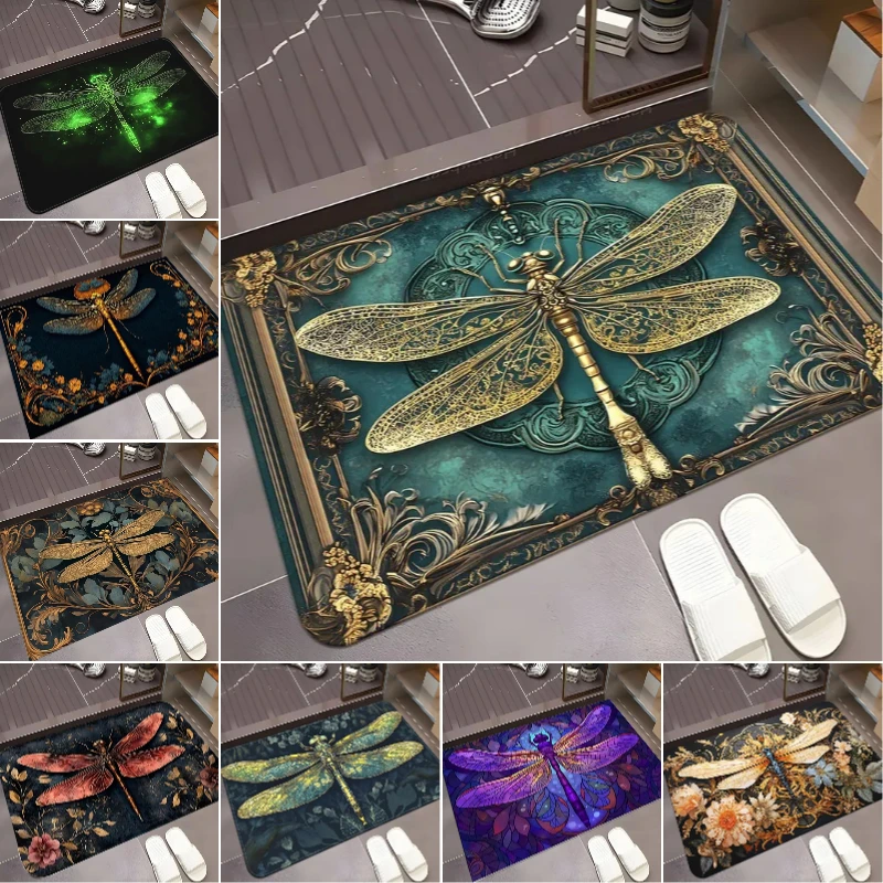 سجادة باب غير قابلة للانزلاق بطباعة اليعسوب، سجادة مدخل حديثة لتزيين المنزل، متينة للاستخدام الداخلي والخارجي، سهلة التنظيف