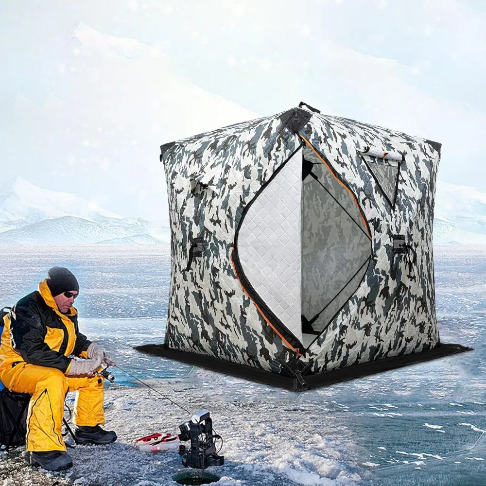 

Portable Ice Fishing Tent 2 Person Ice Fishing Angler Thermal Hub Shelter Insulated Ice Fishing Shelter with Anchor Straps