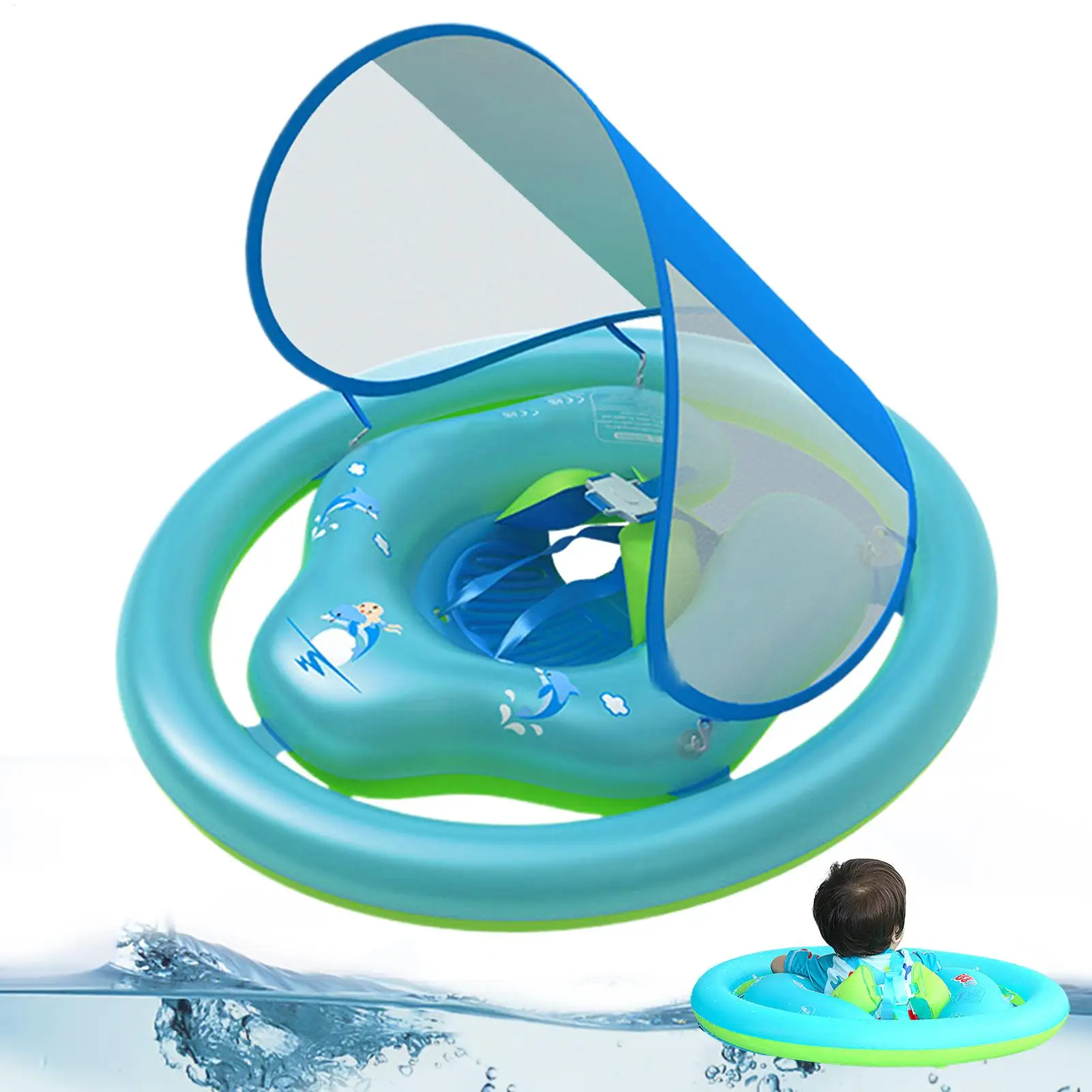 Baby Pool Float Baby Swimming Pool Floats with Canopy Water Toys Sun Protection Adjustable Safety Seat Inflatable for Kids