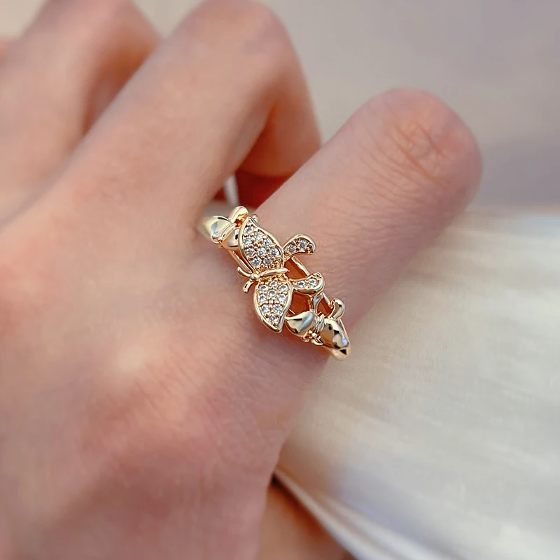 SYOUJYO Shining Butterfly Zircon Earrings Ring Sets For Women 585 Rose Gold Bride Wedding Jewelry Sets Romantic Gift For Girl