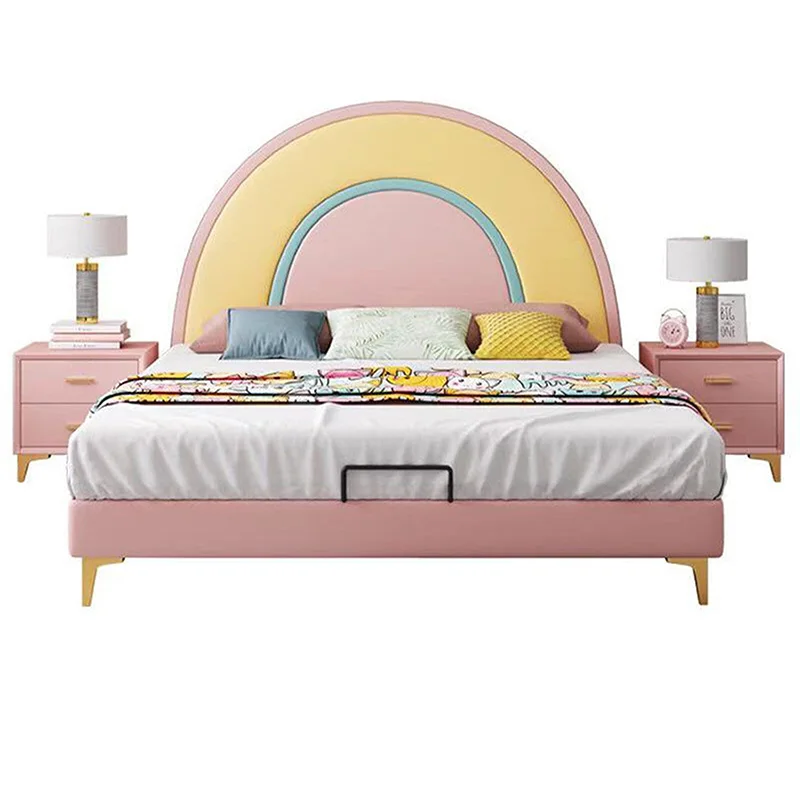 

Современная детская кровать с рисунком радуги, деревянная мягкая кожаная двуспальная детская кровать