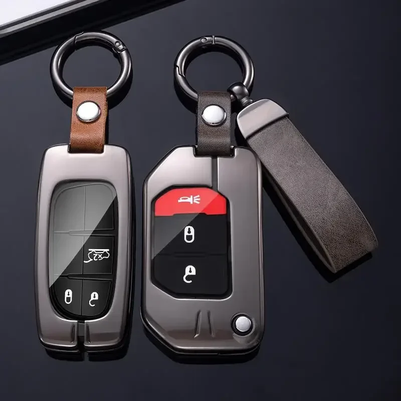 

For Jeep Wrangler Compass Cherokee Commander Renegade Zinc Alloy gun color Car Key Case Keyless Cover Key Shell Car Accessories