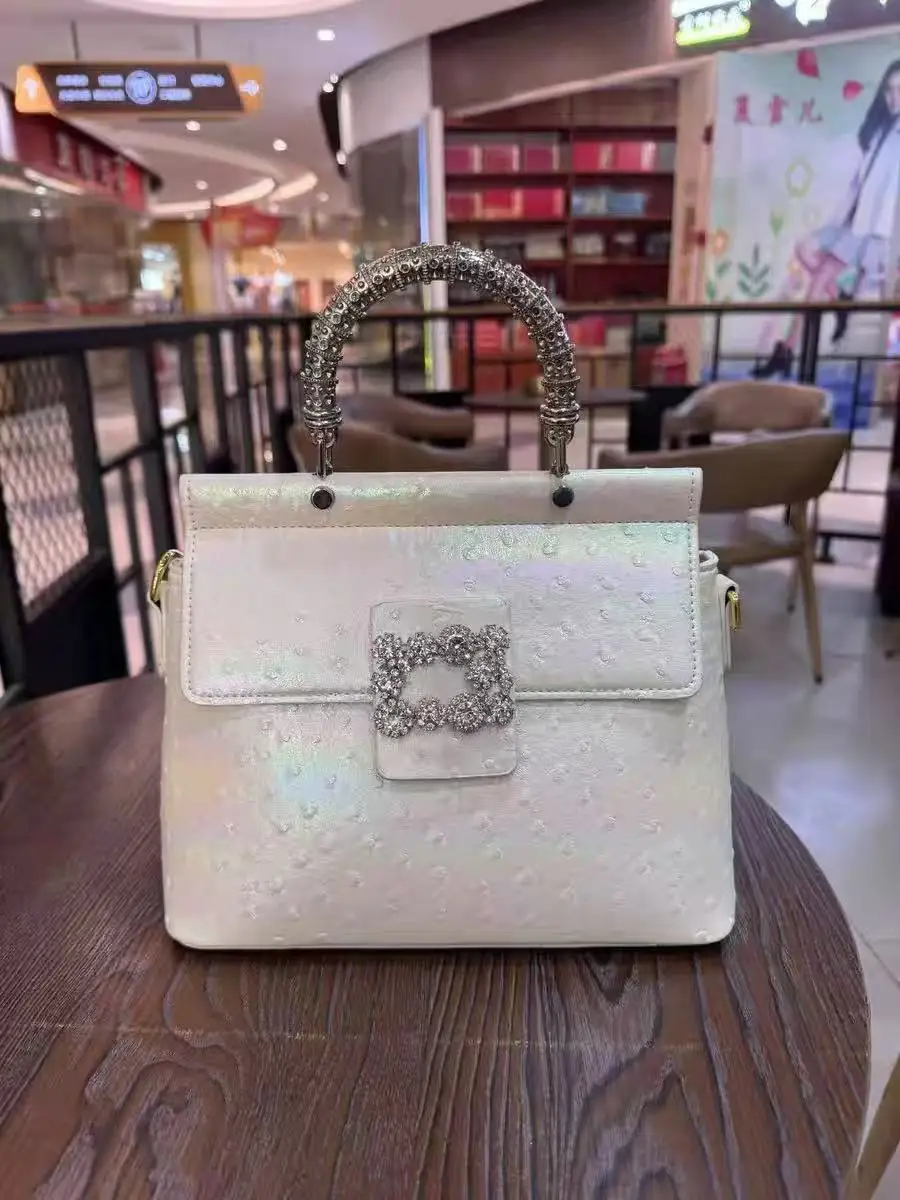Luxury Brand Diamond Handbag 2025 New Bag Handbag Real Leather Bag Shoulder Crossbody Bag Ostrich Pattern for Women - Image 5