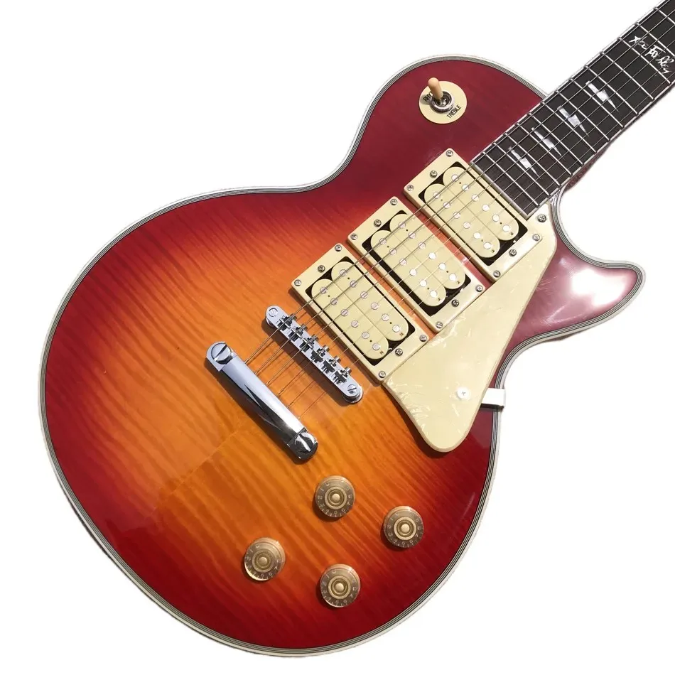 Made in China, LP  guitar, Cherry Burst Color Rosewood fingerboard, Physical photograph Silver hardware,