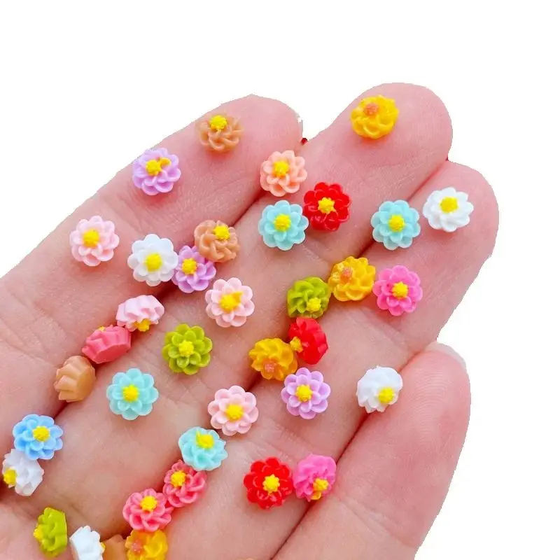 100 Stück Harz 3D Bunte Mini-Blumen-Edelsteine Flache Figuren Scrapbook Hochzeit Applikationen Nagelkunst Deko Bastelbedarf