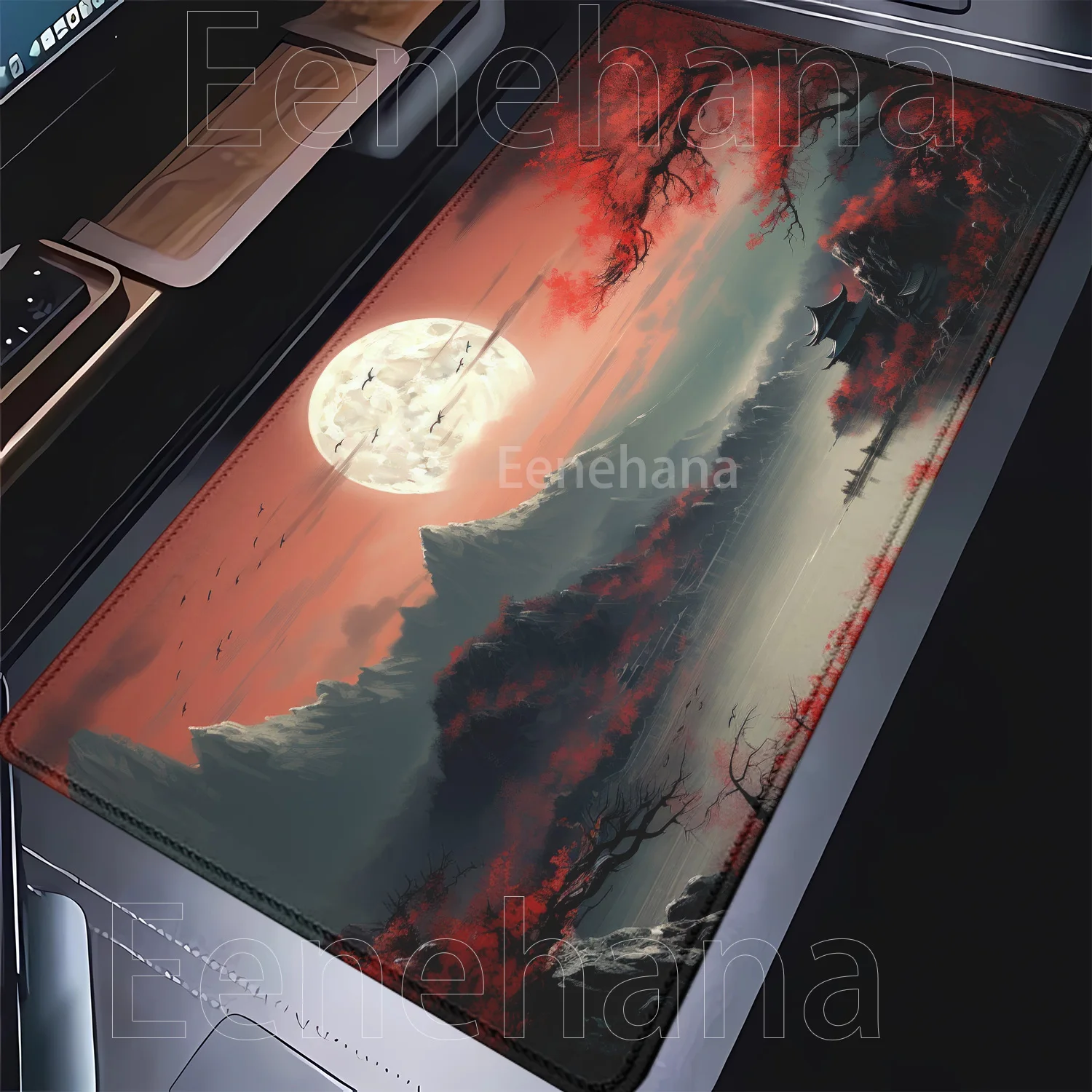 Mauspad, rote und schwarze Kunstlandschaften, Sonnenuntergang, großes Anti-Rutsch-Büros, Zubehör, Mauspad, Tastatur, HD-Druck, Overlock, Schreibtisch, Ma