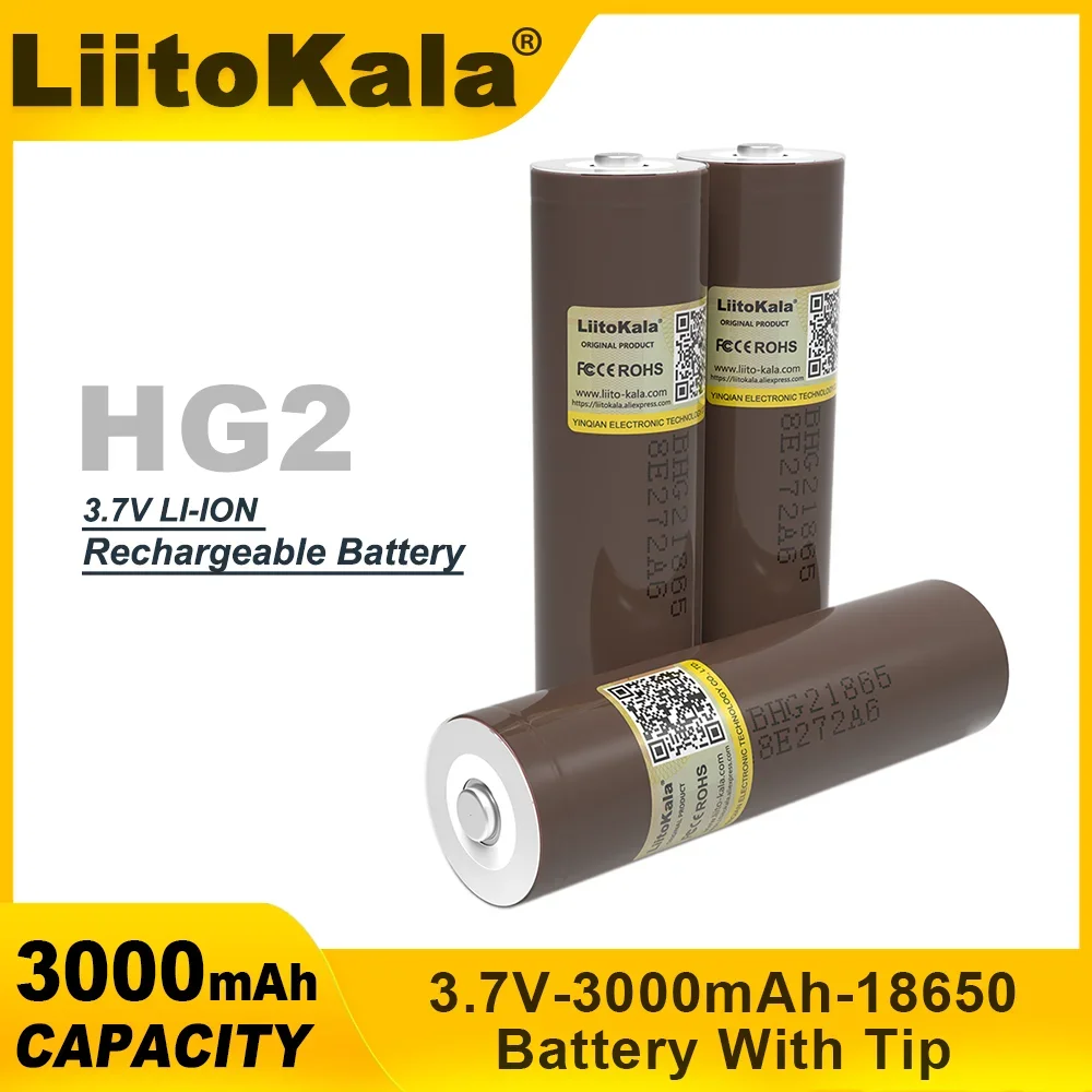 

LiitoKala NEW Original 3.7V HG2 18650 3000mAh Rechargeable Battery 3.6V discharge 20A dedicated For hg2 batteries With Pointed