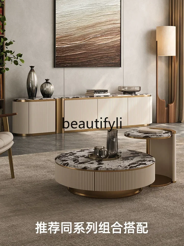 

Light luxury marble sizecoffee table combination home modern simple living room supercrystalline stone stainless steel tea table