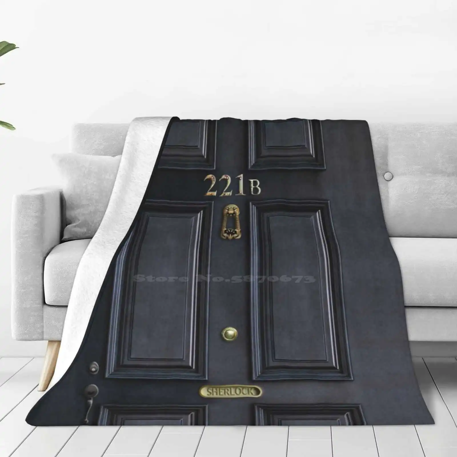 221B Baker Street Black Wood Door Super Warm Soft Blankets Throw On Sofa/Bed/Travel Watson Benedict 221B Nerd Geek Britain Uk