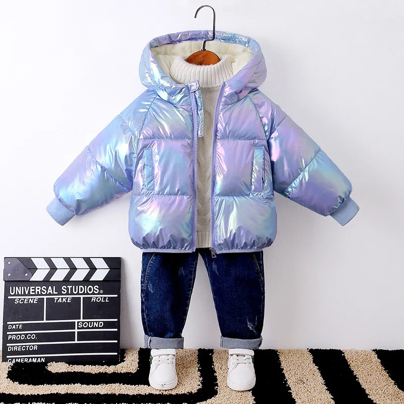 2024 1-6Y Girls Autumn Winter Colorful Overcoat Thicken Warm Hooded Kid Girls Outerwear Threaded Cuffs Zipper Toddler Girls Coat