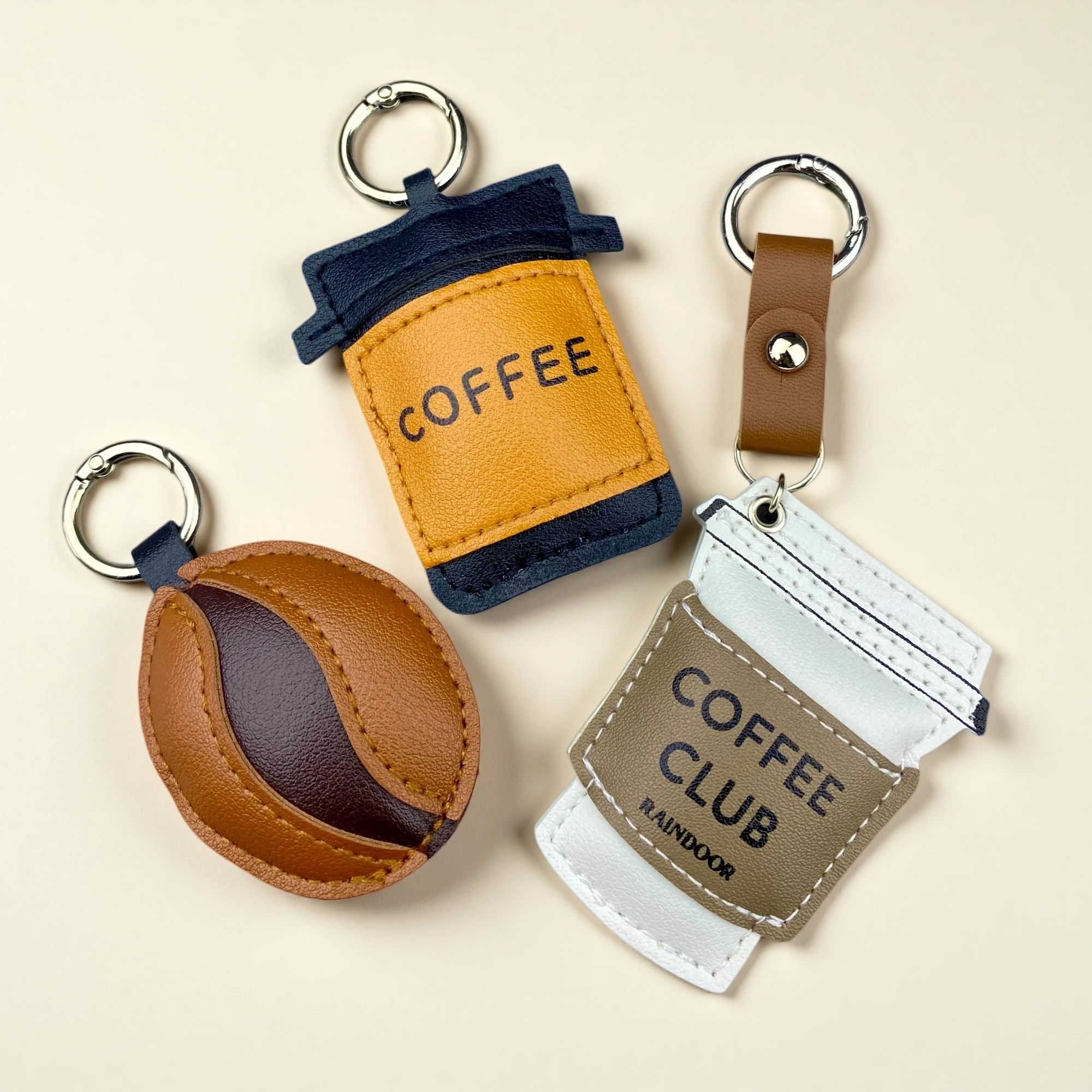 PU Leather Coffee Cup & Coffee Bean Keychain Charm Set, Coffee Cup Pendant Accessory for Bags/Keys/Backpacks, Coffee Lover Gift