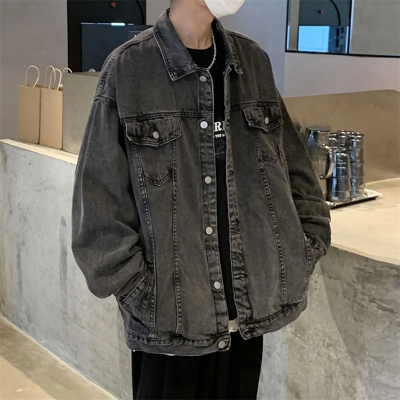 

Autumn Cowboy Coat for Men Korea Branded Worn Designer Aesthetic New in Casual Lxury Y2k Outwear Rock Oversize Denim Jackets Man
