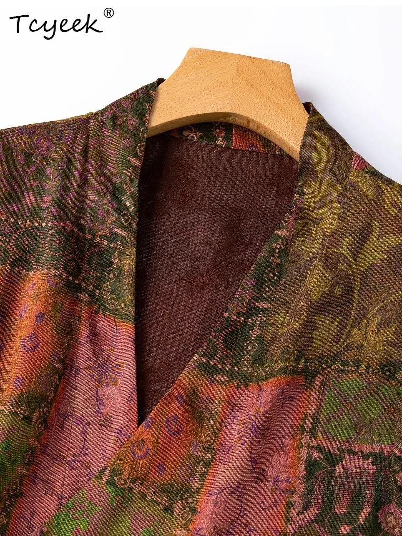 Tcyeek 100% Real Mulberry Silk Woman Tops 2026 Summer Artistic Abstract Printed Layered Hanfu Vests Clothes for Women Ropa Mujer