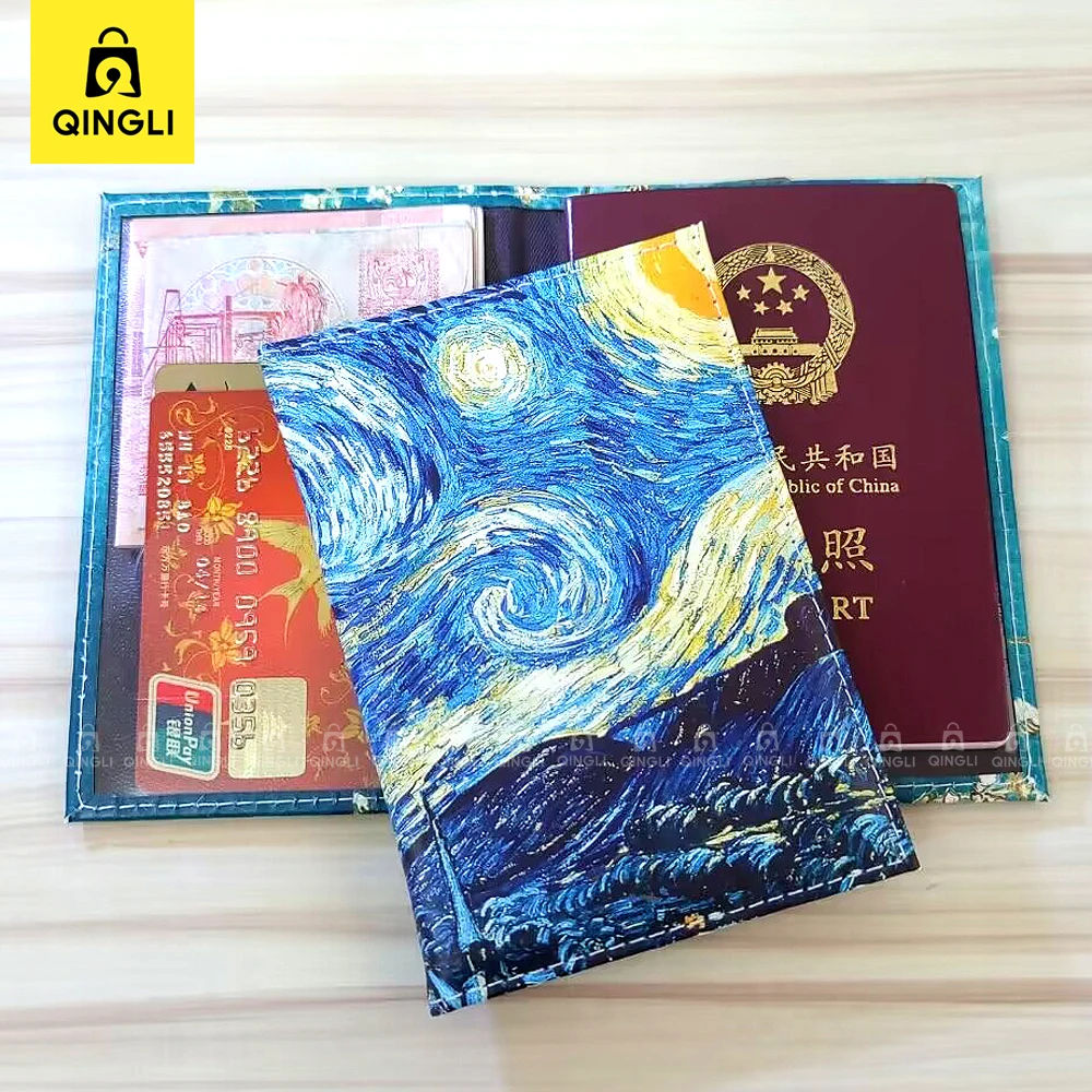 Van Gogh-Couverture de passeport de conception de peinture à l\'huile, image d\'art, la nuit étoilée, étui de passeport de voyage, sac de passeport