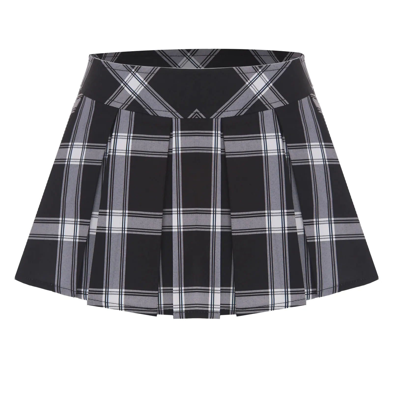 Womens Retro Plaid Pleated Mini Skirt Japanese Student Schoolgirl JK Uniform Cosplay Costume Slim Fit Flared A-line Short Skirt