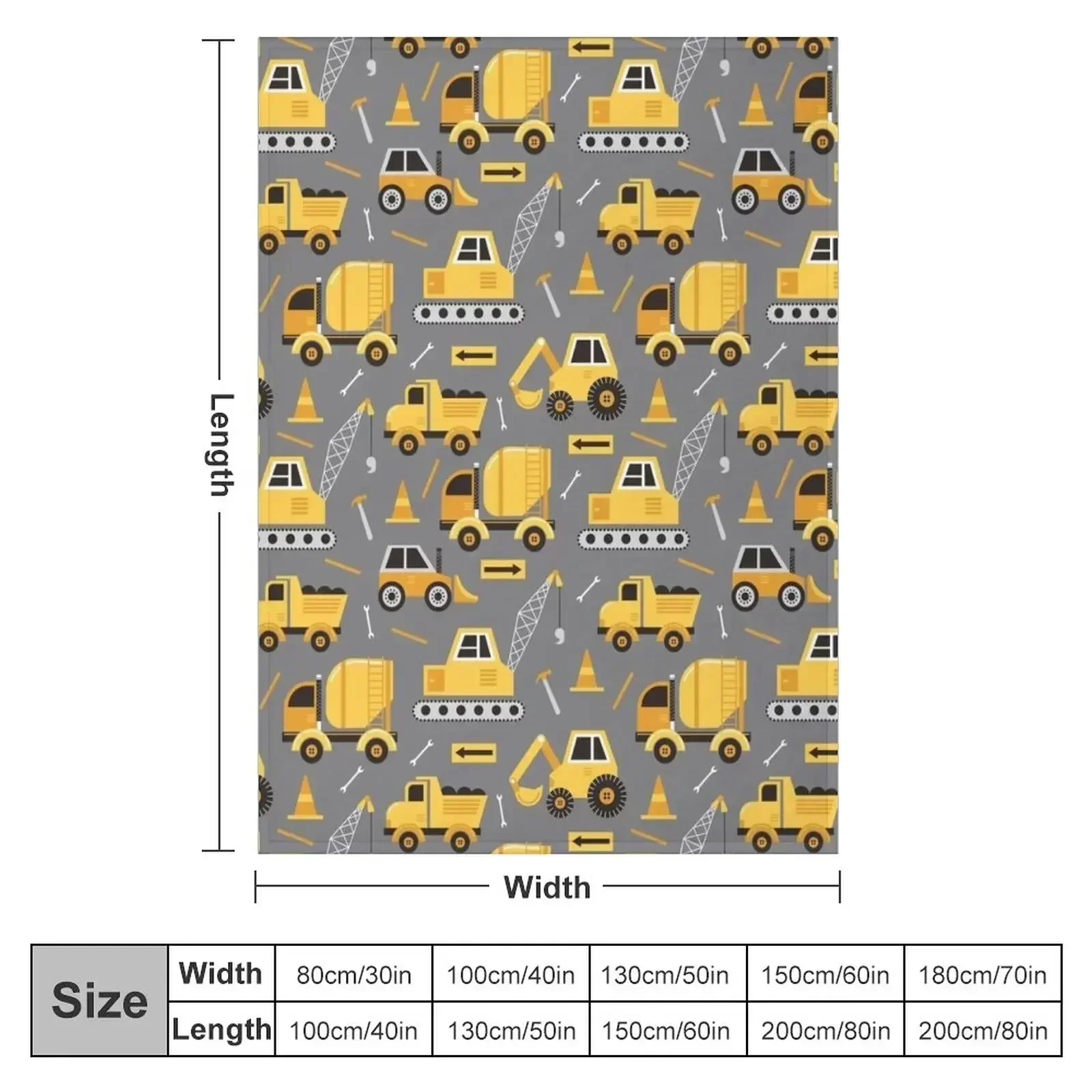 Construction Trucks on Gray Throw Blanket Decorative Beds Heavy Thin sofa bed Multi-Purpose Sofa Throw Blankets