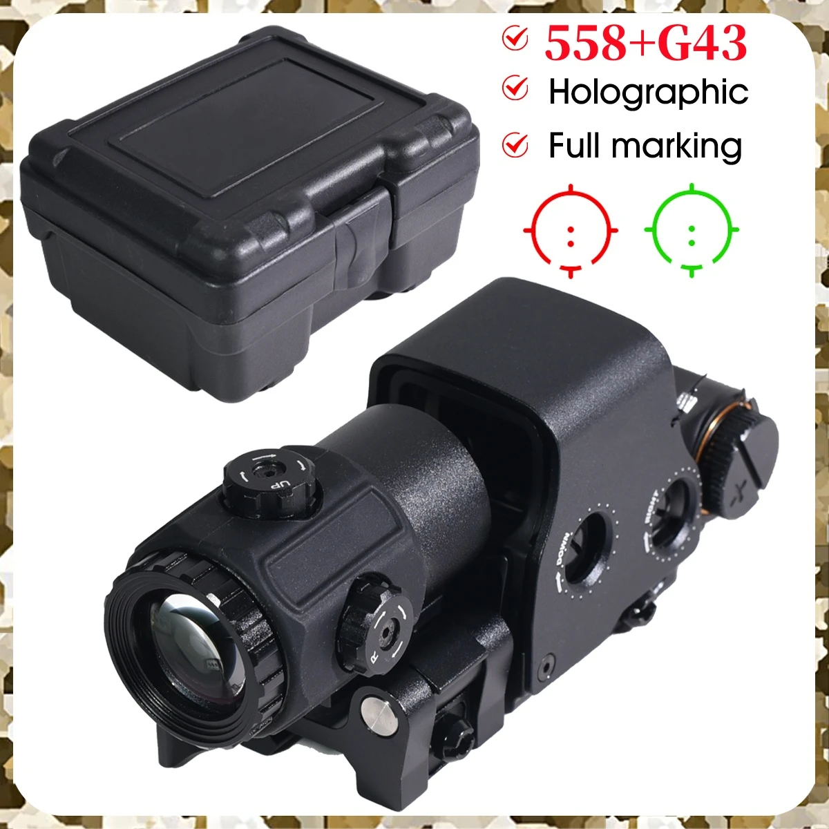 558+G45/G43/G33 Combination Set Holographic Sight Glass Red Green Dot Adjustable Quick Release Riflescope Fit 20mm Weaver Rail