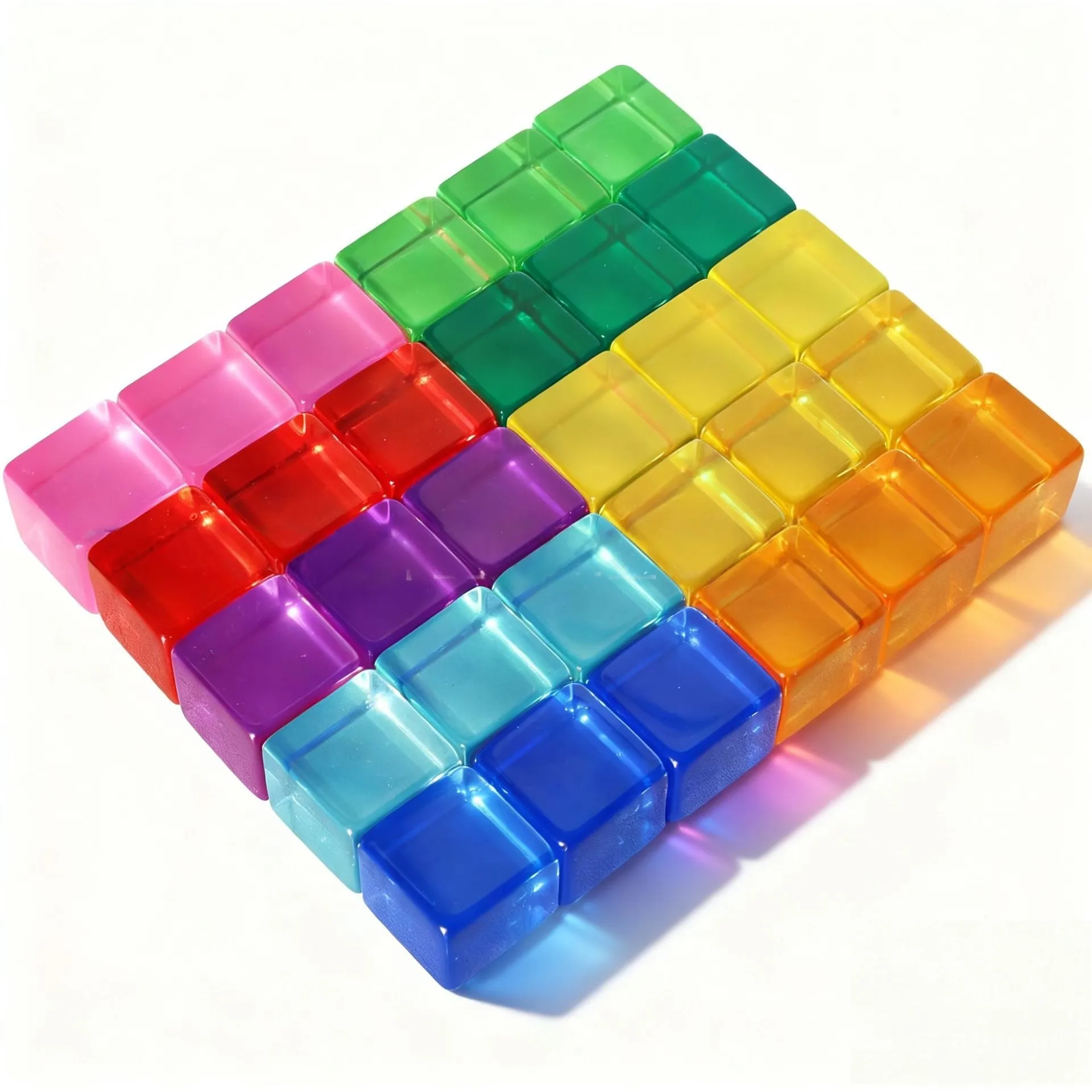High Transparent Rainbow Crystal Acrylic Cubes Stacking Gem Blocks Sensory Building Blocks for Kids Learning Color Light Shadow