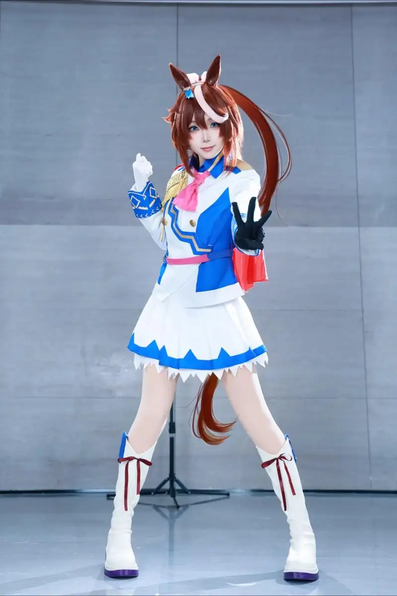 Tokai Derby Teio Косплей Костюм Парик Классическая Красивая Лошадь Аниме Школьная Форма Темно-Синее Платье Полный Комплект Хэллоуин Женщины Cos Наряды
