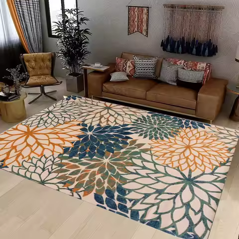 Outdoor Area Rug Washable Patio Rug Tropical Botanical Floral Chenille Waterproof Outdoor Carpet Non-Slip for Deck, Backyard