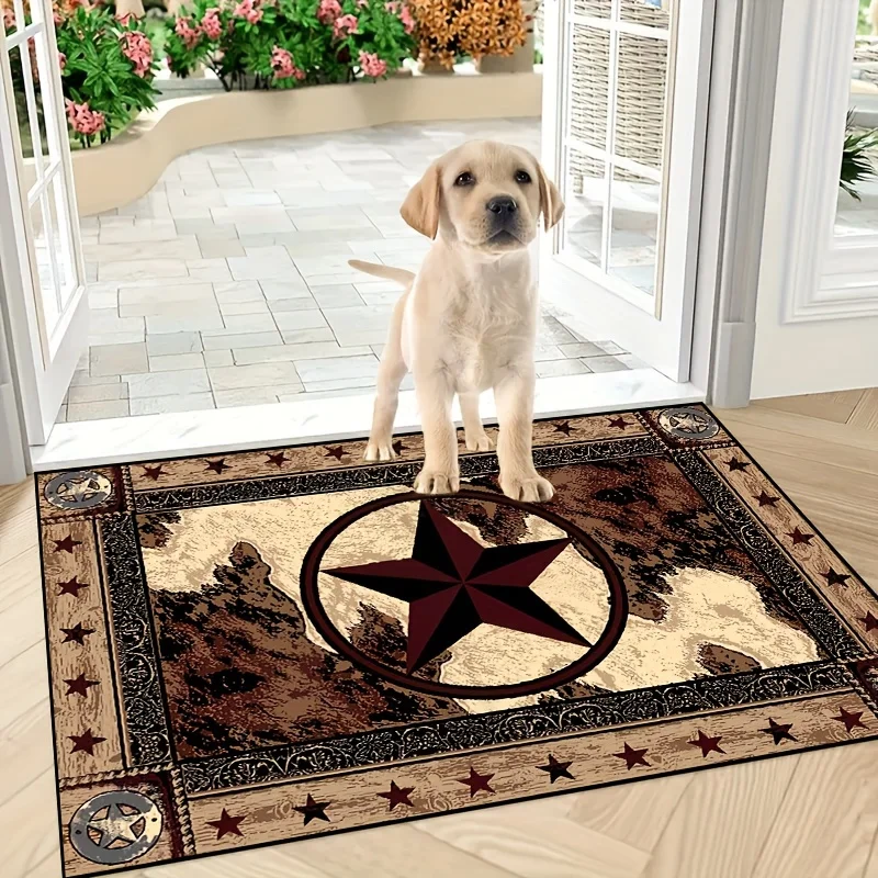 Pentagram Wooden Box Design Kitchen Carpet Flannel Non-slip Bathroom accessories Mat for Livingroom Entrance Foot mat Home Decor