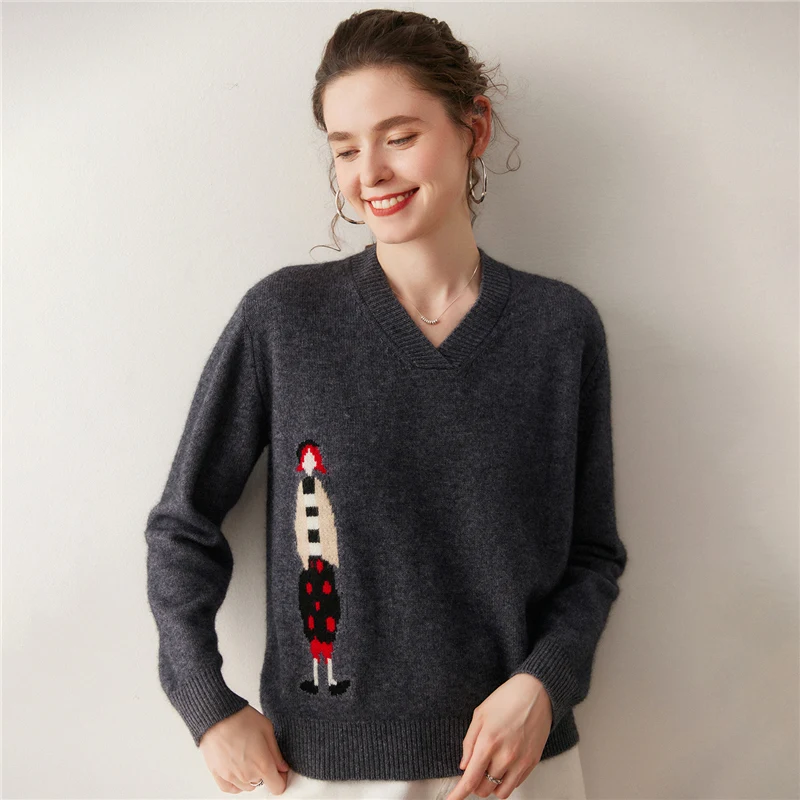 2025 outono/inverno nova camisola feminina 100% cashmere com decote em v de malha com capuz engrossado quente macio camisola com capuz feminino