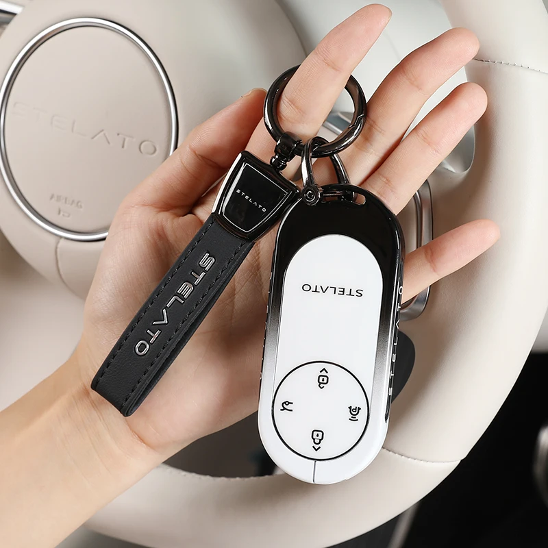 For STELATO S9 Metal Silica Gel Smart Remote Key Case Cover Holder Keychain