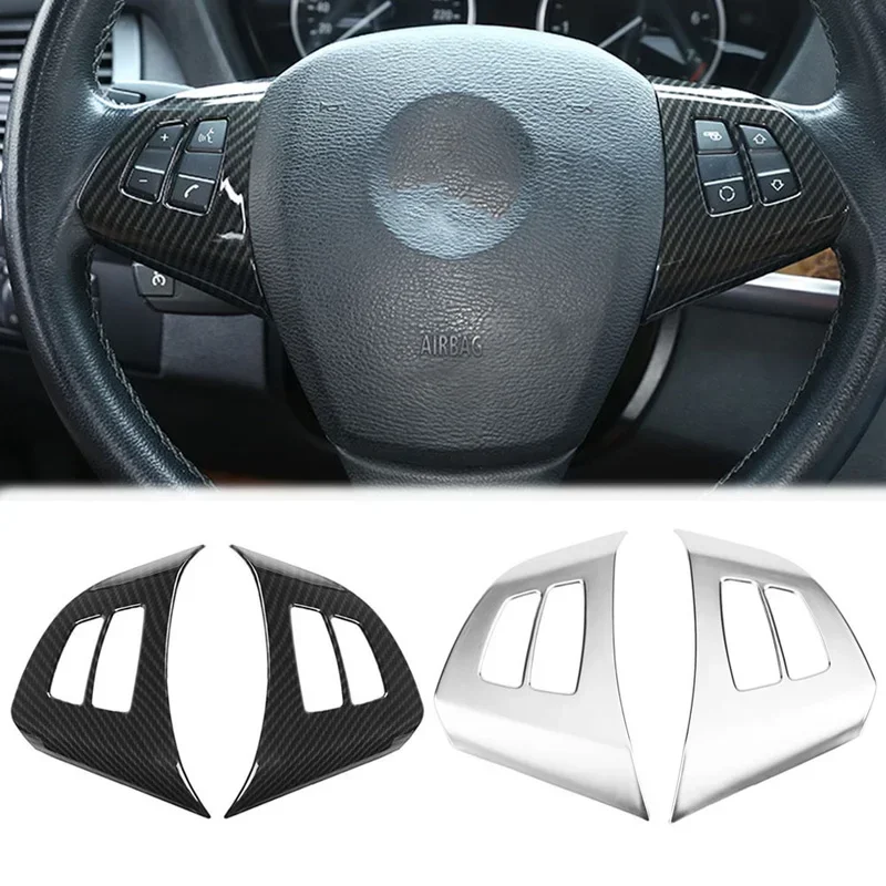 2Pcs/Set Car Steering Wheel Button Frame Cover Frame Decoration Cover For BMW X5 E70 X6 E71 2008-2013 Trim Sticker Accessories