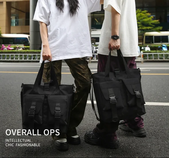 Functional Fashion Streetwear Handbag Large Capacity 2026 Travel Crossbody Bags Men Women Multi Pockets Black Nylon Shoulder bag