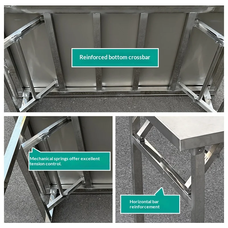 custom.Stainless Steel 201 Folding Workbench No Casters Kitchen Dining Table Night Market Stall  and Outdoor BBQ Customizati