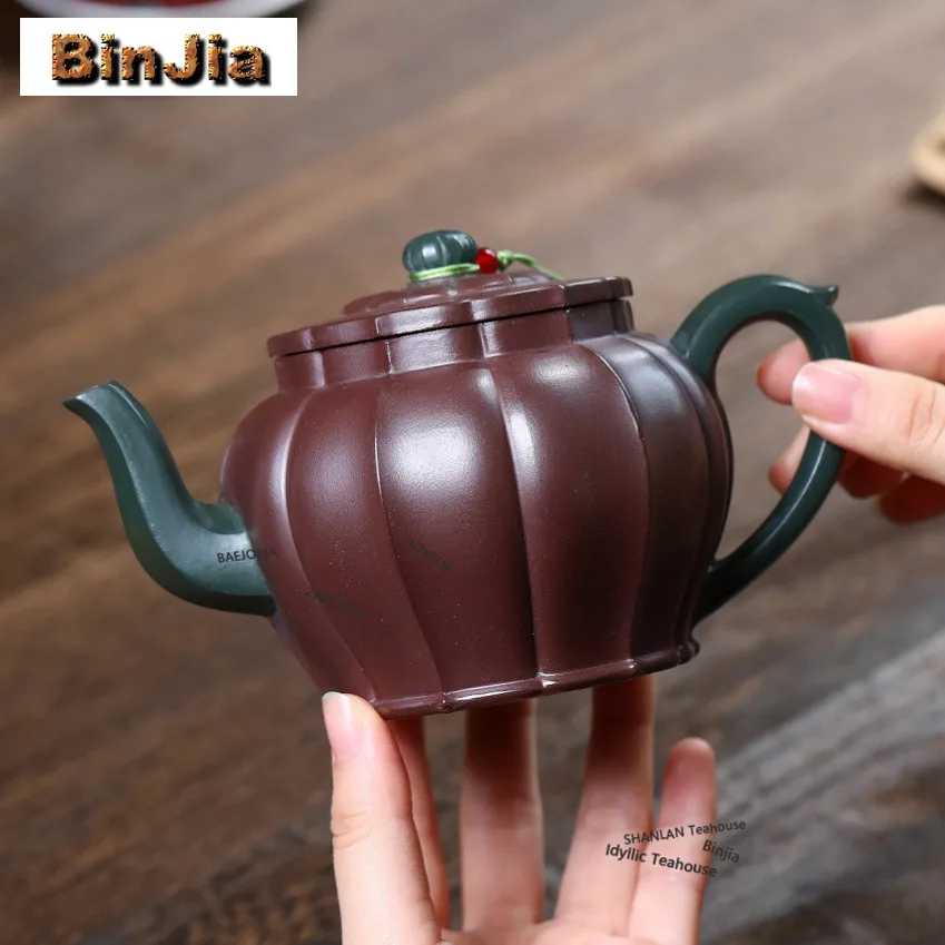 

360ml Exquisite Yixing Purple Clay Teapots Master Handmade Rib Palace Lantern Pot Raw Ore Purple Mud Kettle Zisha Tea Set Craft