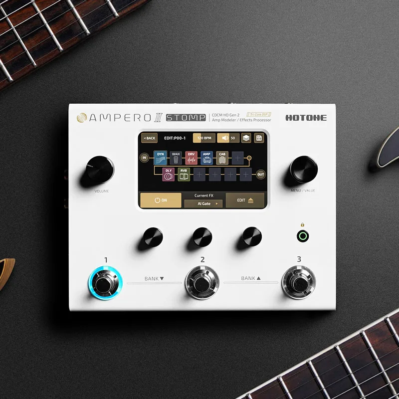 Hotone Ampero II Guitar Bass Amp Modeling IR Cabinets Simulation Multi-Effects Pedal MIDI I/O Stereo OTG USB Audio Interface