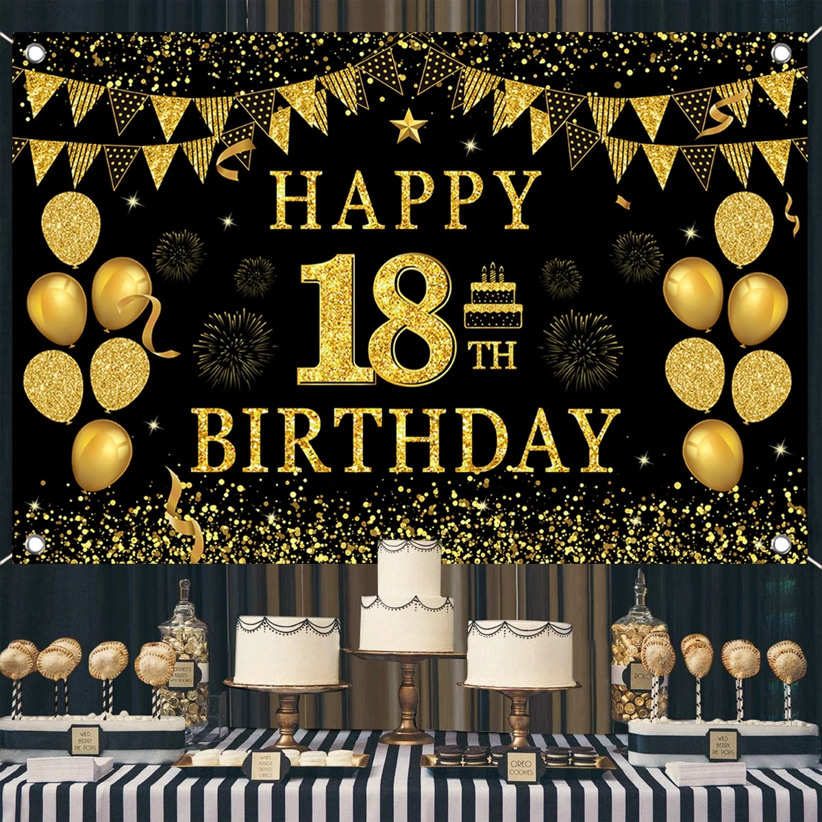 Happy 18th Birthday Party Backdrop Cheers to 18 Years Banner Photo Props Background Decor Camping Shoot Photocall Props Supplies