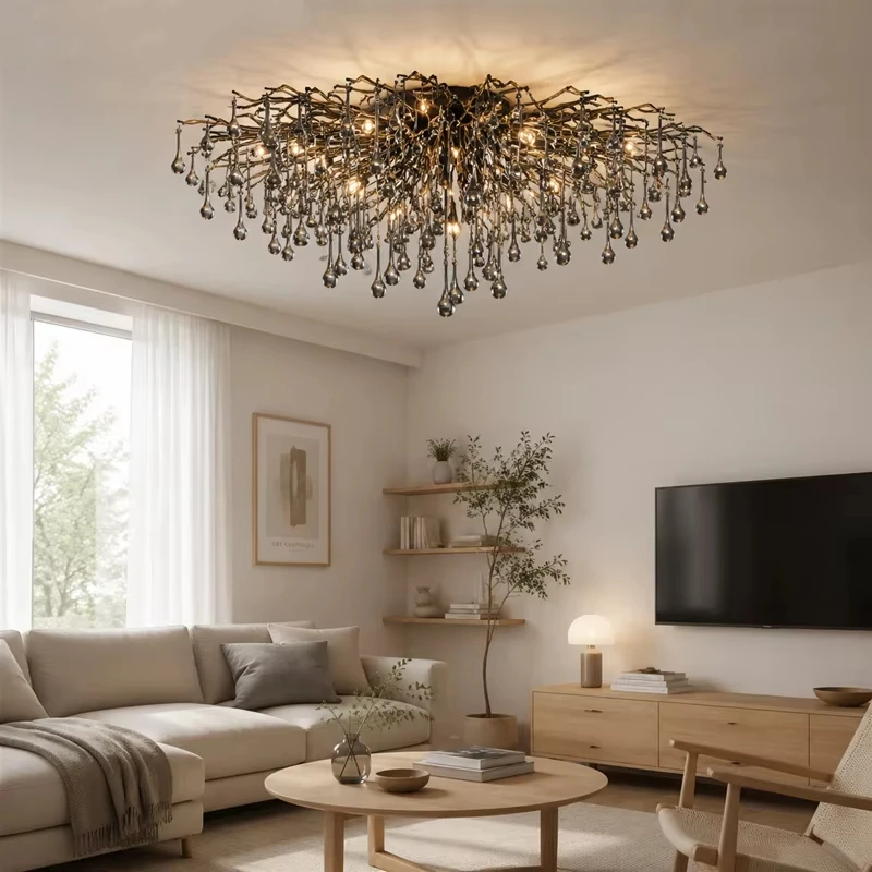 Black Crystal Ceiling Chandelier Lights For Bedroom Living Dining Room Kitchen Branch Teardrop Cristal Ceiling Chandeliers Lamp
