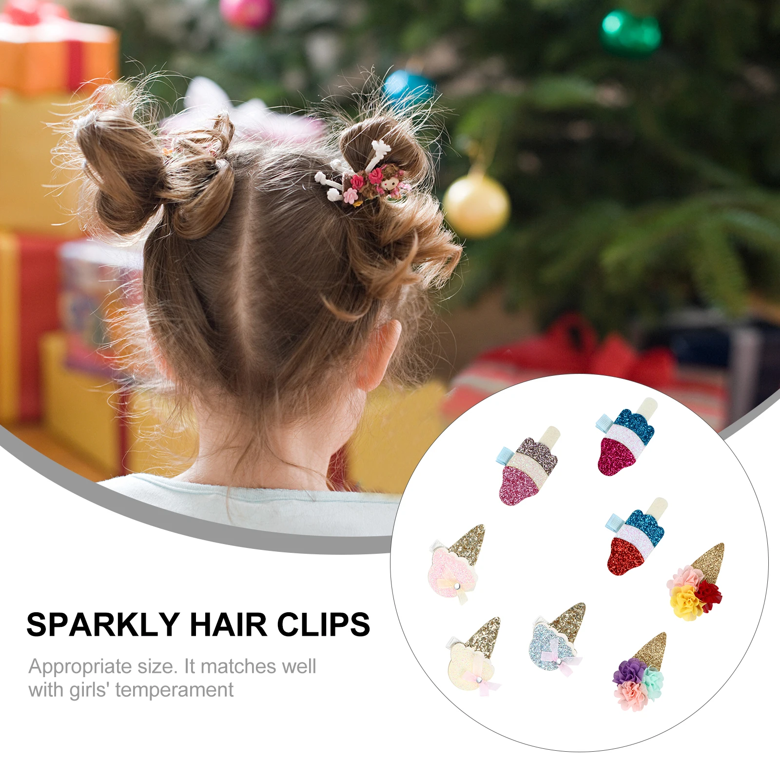 

8pcs Ice Cream Shaped Sparkly Glitter Hair Barrettes Creative Party Hair Accessories Sequin Design Wedding Ceremony Photography