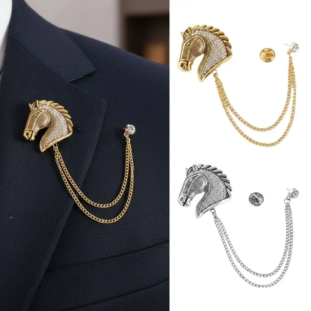 Vintage Style Horse Head Brooch Zinc Alloy Horse Design Animal Series Brooches with Chain Personalized Horse Brooch For Women