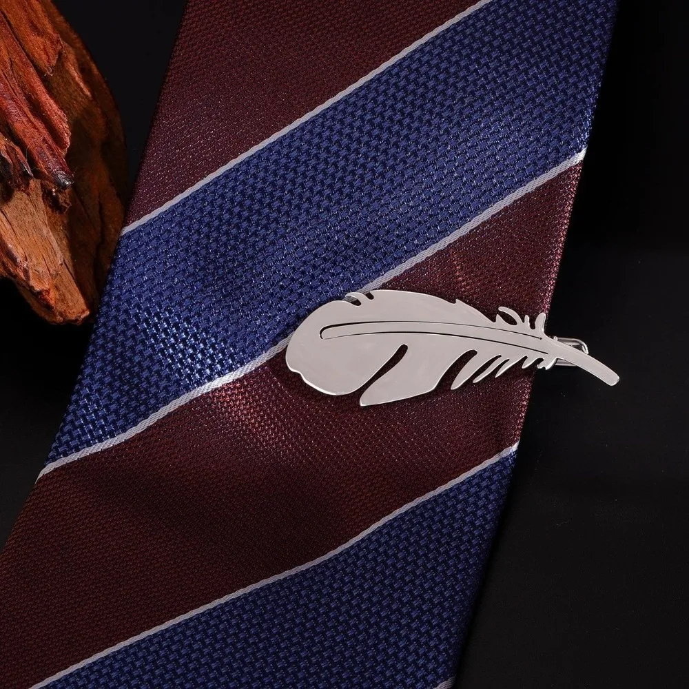 Fashion Titanium Steel Leaves Tie Clip Elegant Vintage Feather Tie Pin Gold Silver Necktie Buckle Suit Accessories