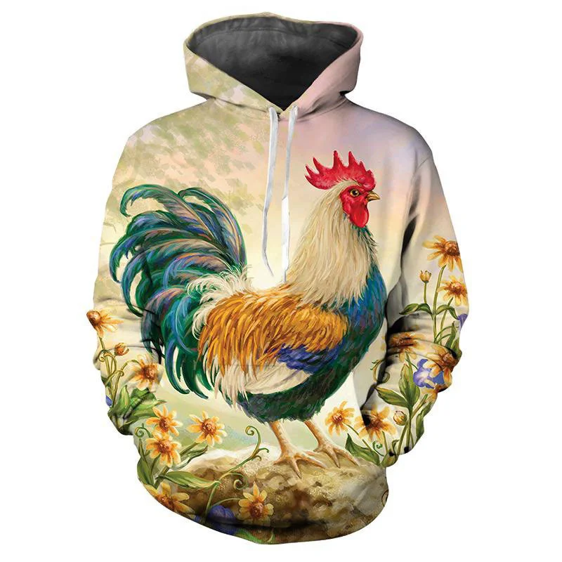 Funny Rooster Pattern Hoodie For Men Animal 3D Printed Long Sleeves Autumn Casual Hoodies Oversized Sweatshirts Pullover Tops