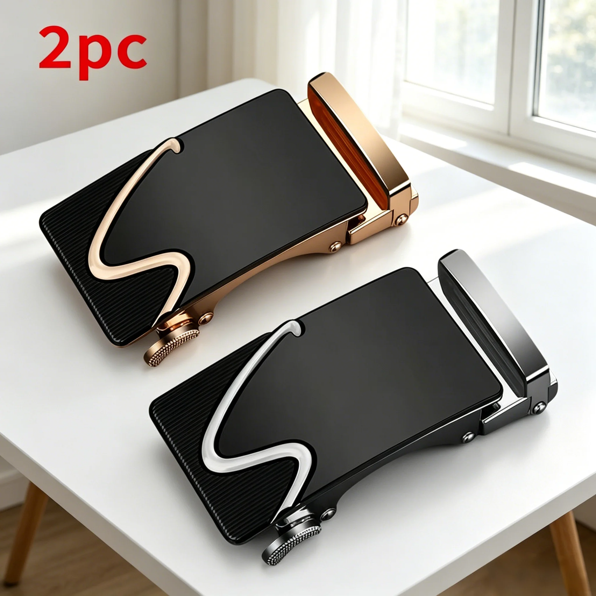 2-piece set of geometric wave automatic belt buckle gold and silver metal ratchet buckle men's belt replacement accessories